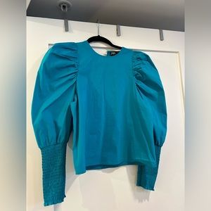 Zara puff sleeve blue blouse